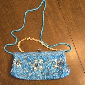Kate Landry Elegant Blue Beaded Clutch